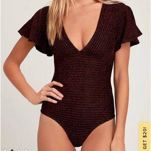 Lulus red sparkle bodysuit NWOT